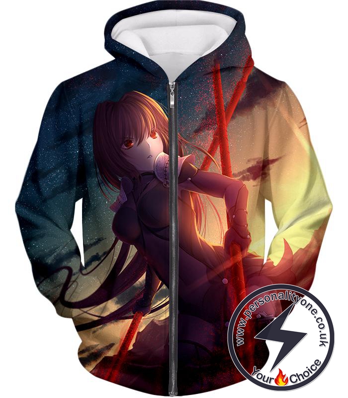 Fate Stay Night Powerful Rider Scathach Action Zip Up Hoodie